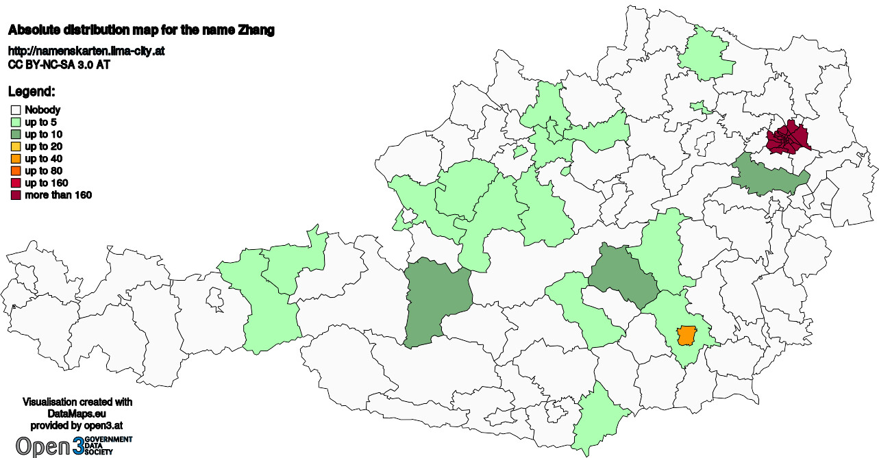 Absolute Distribution maps for surname Zhang