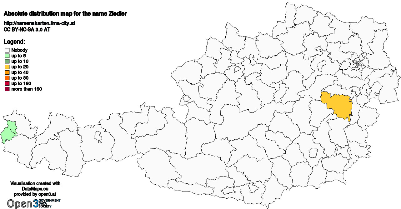 Absolute Distribution maps for surname Ziedler