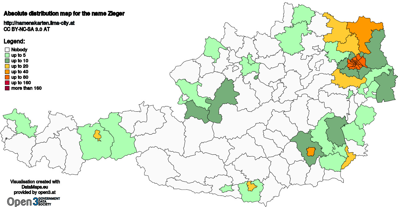 Absolute Distribution maps for surname Zieger