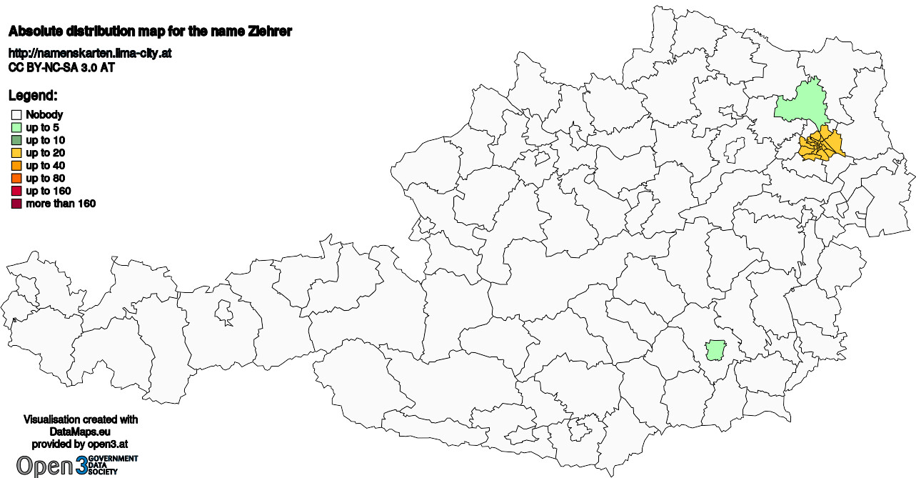 Absolute Distribution maps for surname Ziehrer