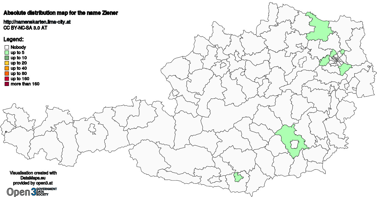 Absolute Distribution maps for surname Ziener