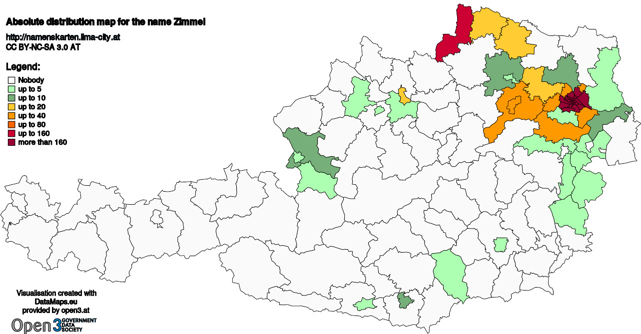 Absolute Distribution maps for surname Zimmel