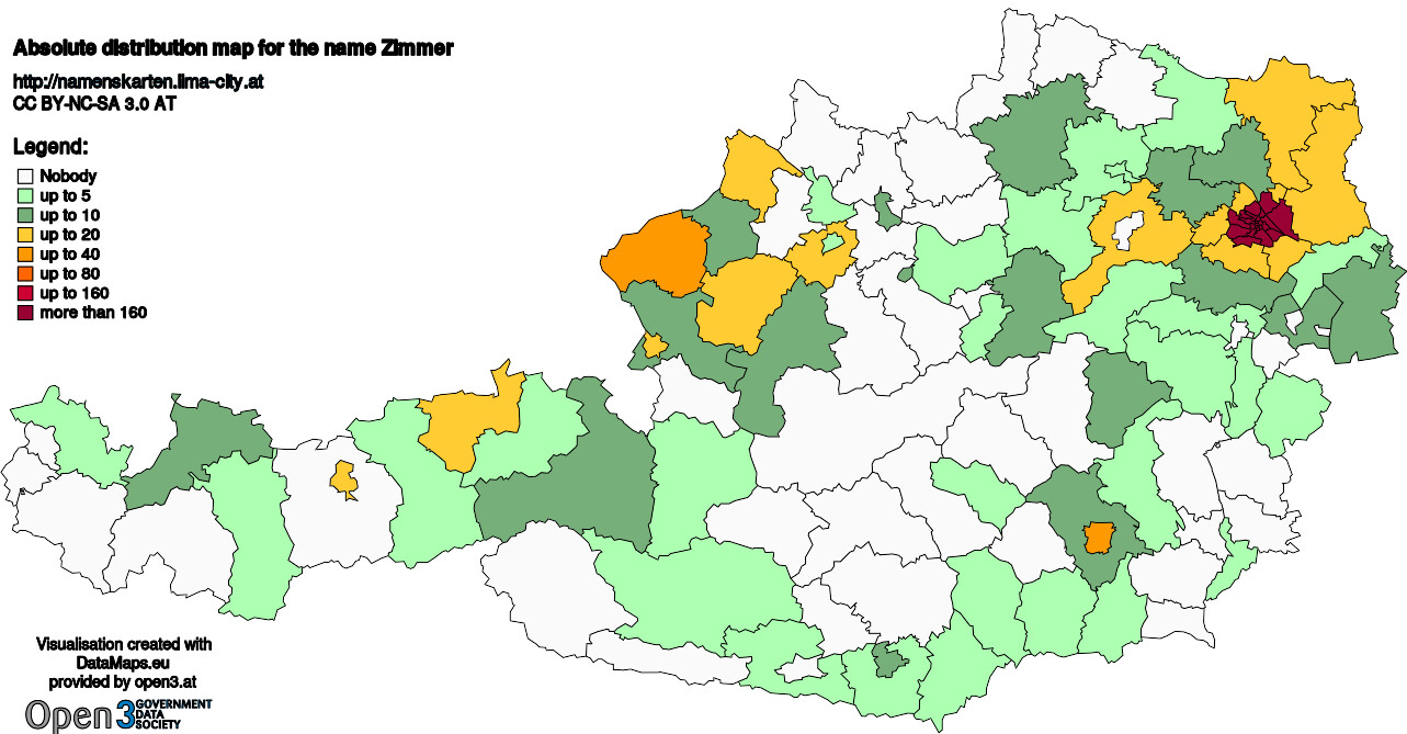 Absolute Distribution maps for surname Zimmer