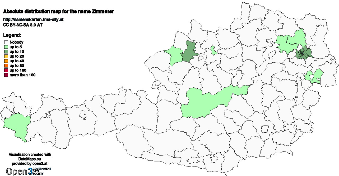 Absolute Distribution maps for surname Zimmerer