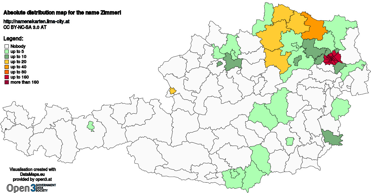 Absolute Distribution maps for surname Zimmerl