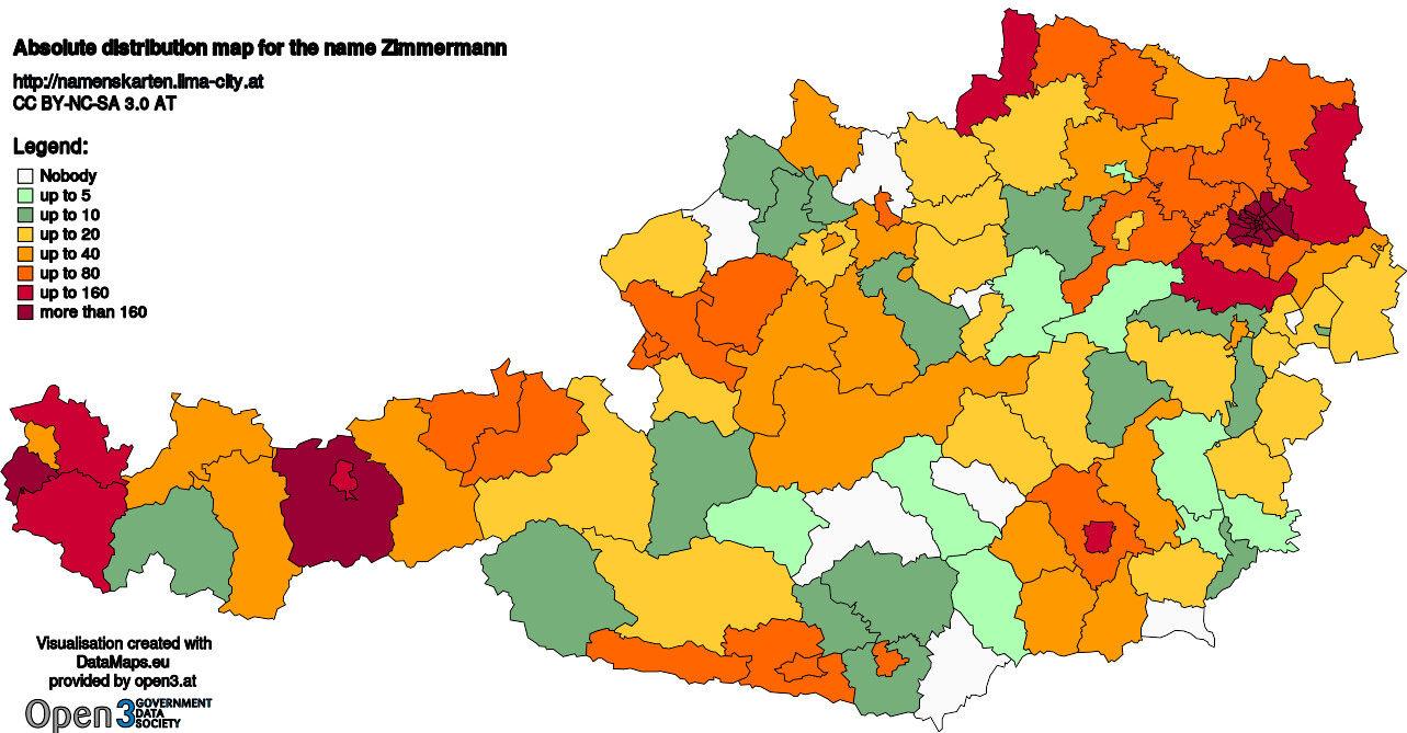 Absolute Distribution maps for surname Zimmermann