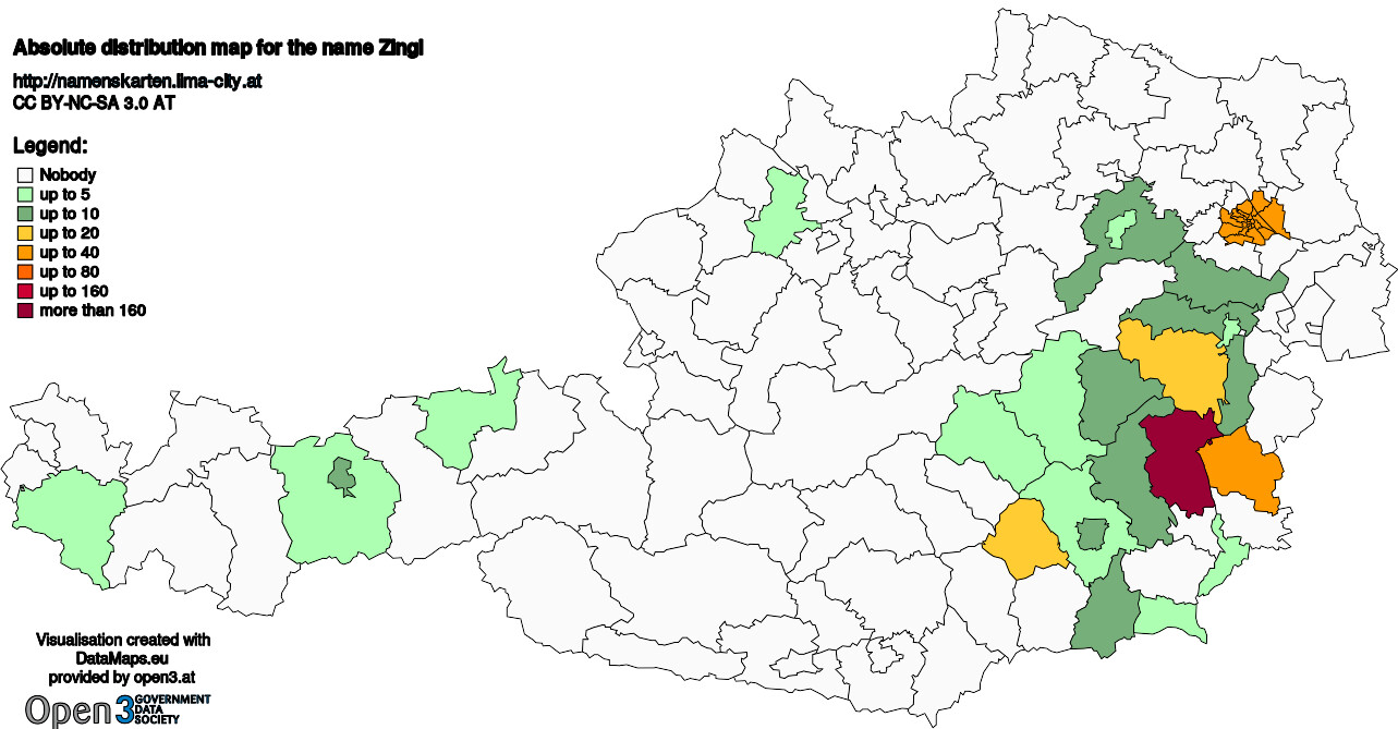 Absolute Distribution maps for surname Zingl