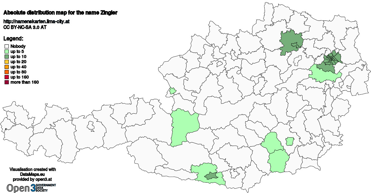 Absolute Distribution maps for surname Zingler