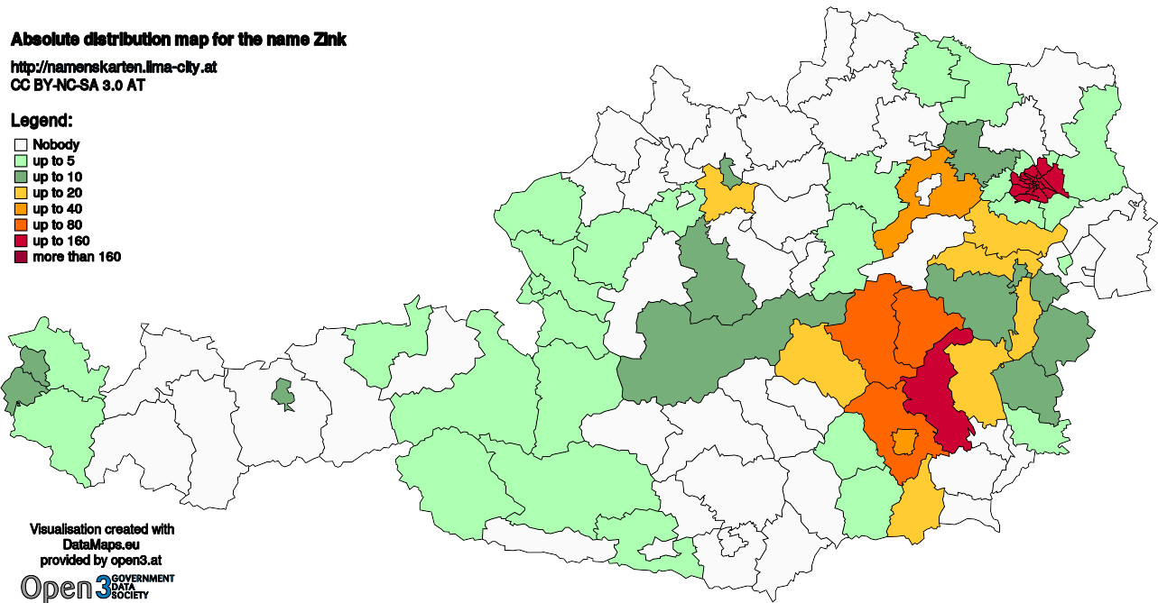 Absolute Distribution maps for surname Zink