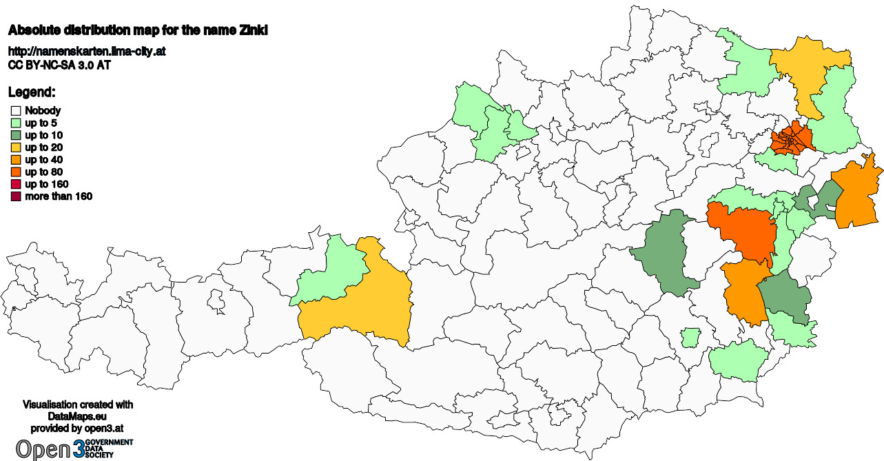 Absolute Distribution maps for surname Zinkl