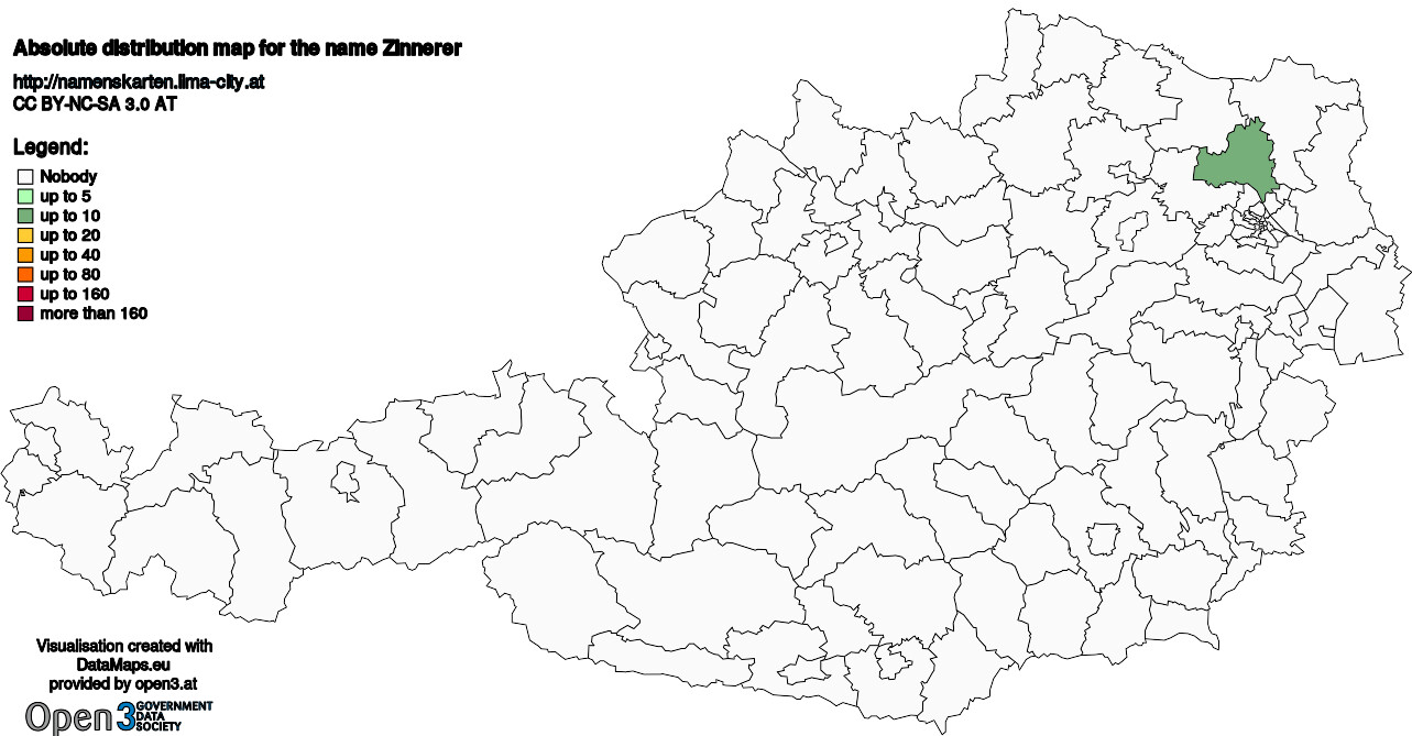 Absolute Distribution maps for surname Zinnerer