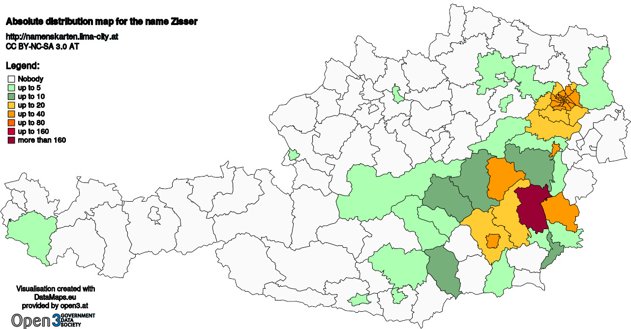 Absolute Distribution maps for surname Zisser