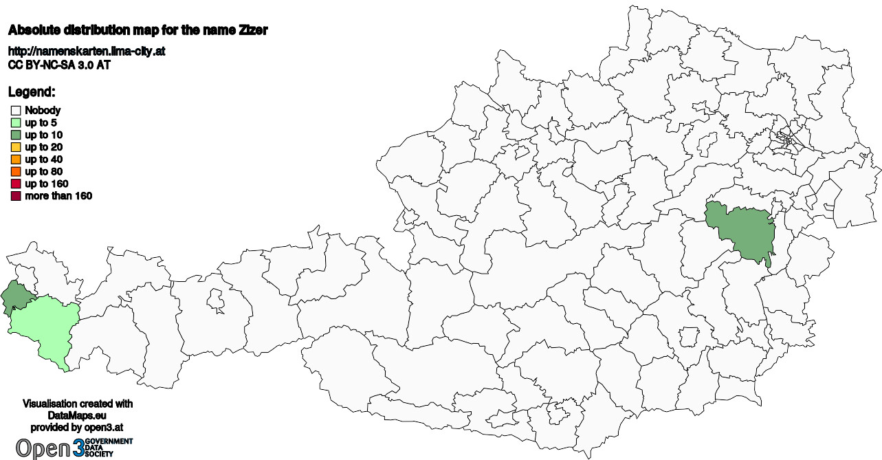 Absolute Distribution maps for surname Zizer