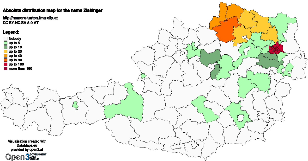 Absolute Distribution maps for surname Zlabinger