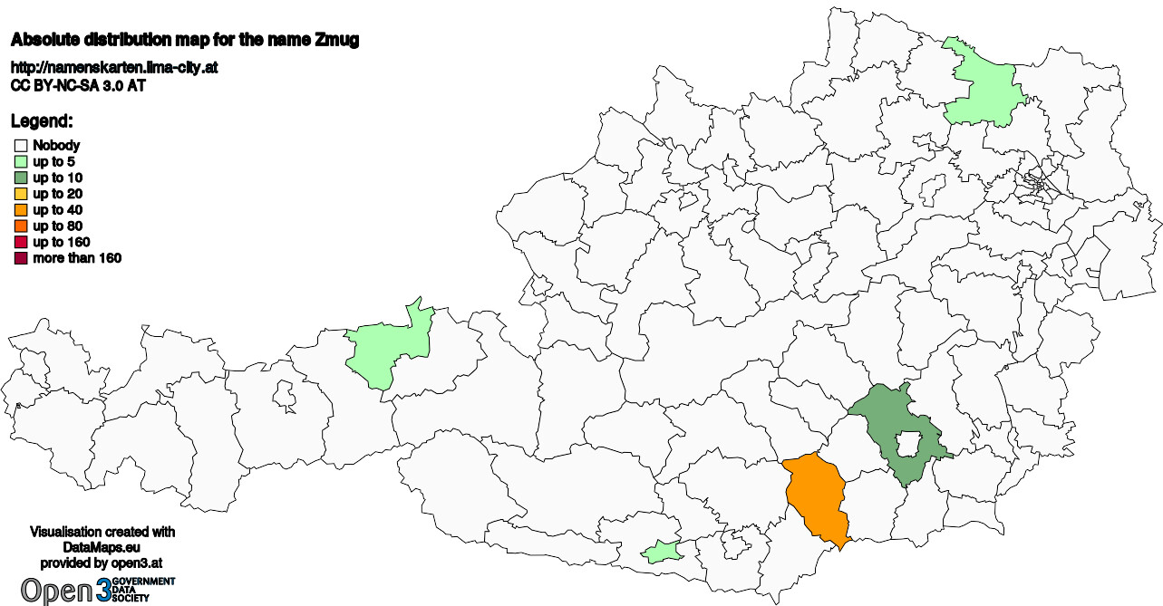 Absolute Distribution maps for surname Zmug