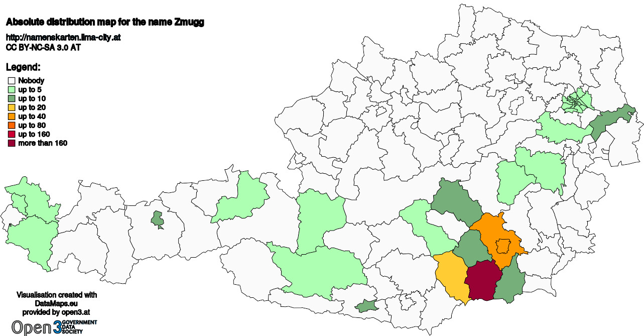 Absolute Distribution maps for surname Zmugg