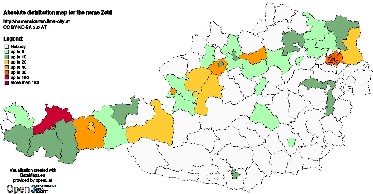 Absolute Distribution maps for surname Zobl