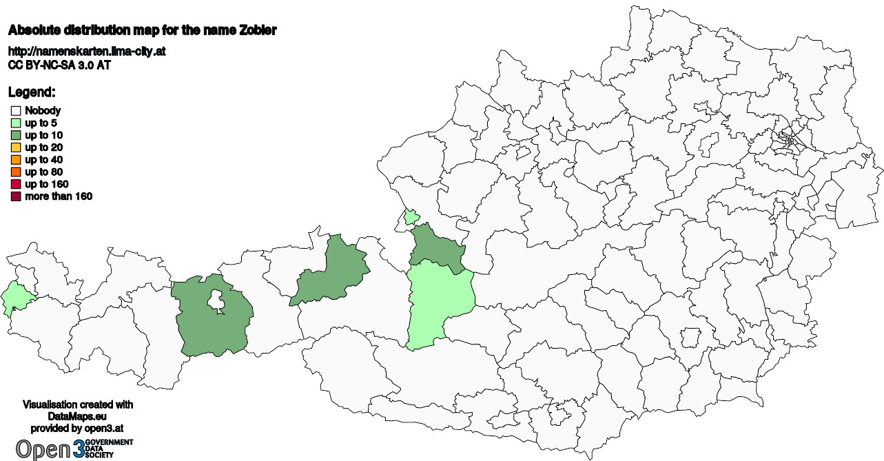 Absolute Distribution maps for surname Zobler