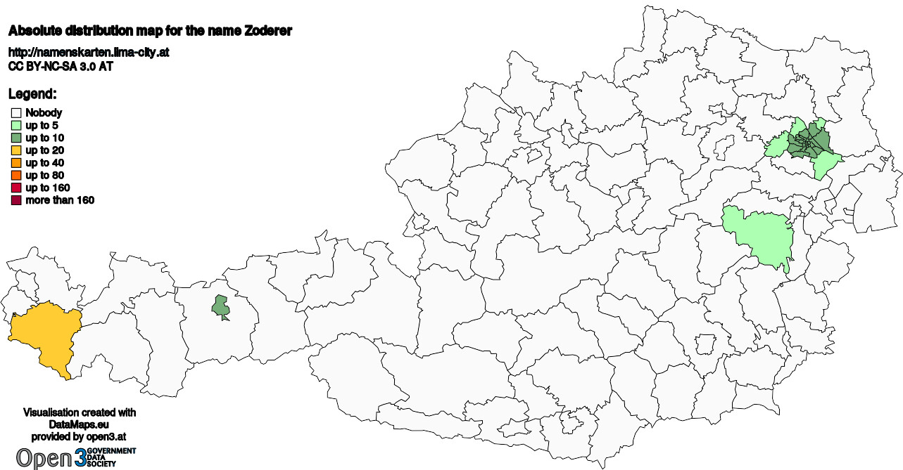 Absolute Distribution maps for surname Zoderer