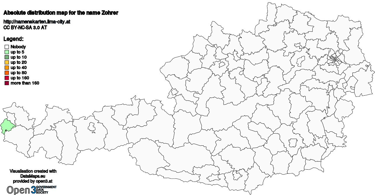 Absolute Distribution maps for surname Zohrer