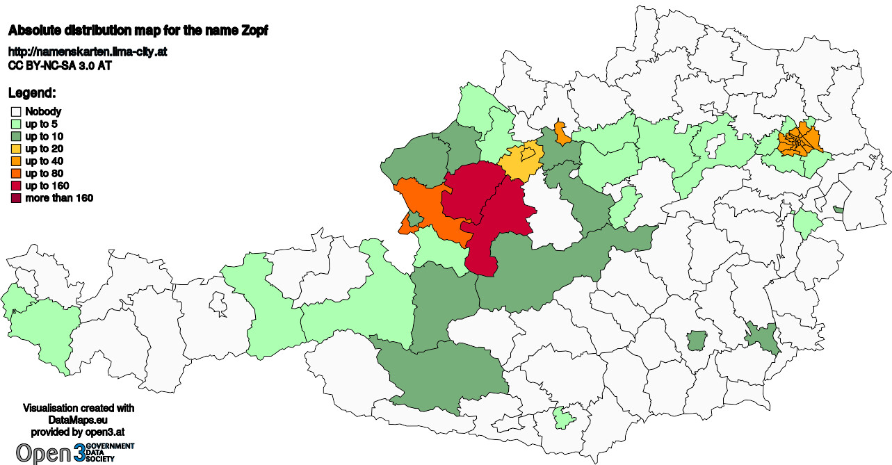 Absolute Distribution maps for surname Zopf