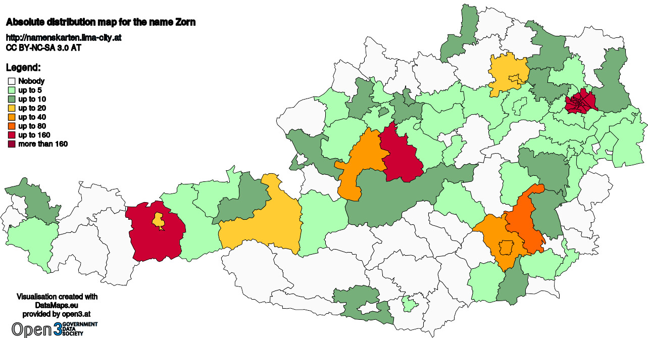 Absolute Distribution maps for surname Zorn