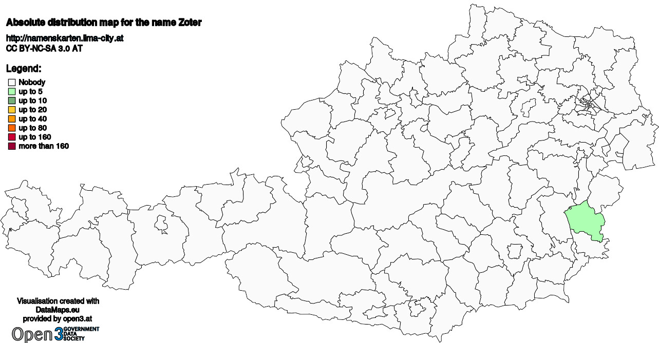 Absolute Distribution maps for surname Zoter