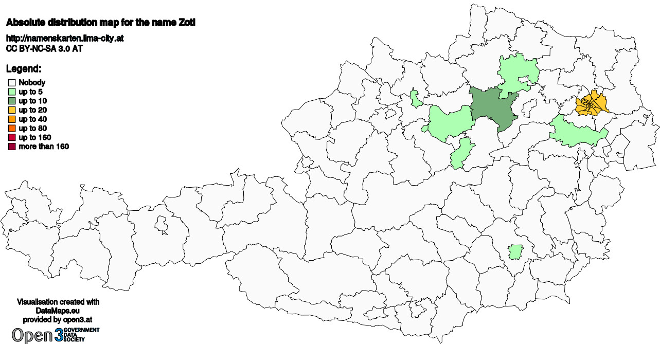 Absolute Distribution maps for surname Zotl