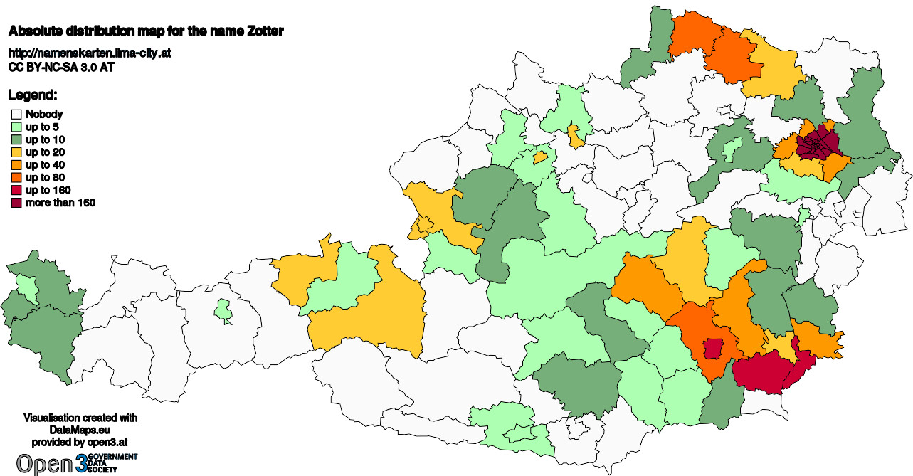 Absolute Distribution maps for surname Zotter