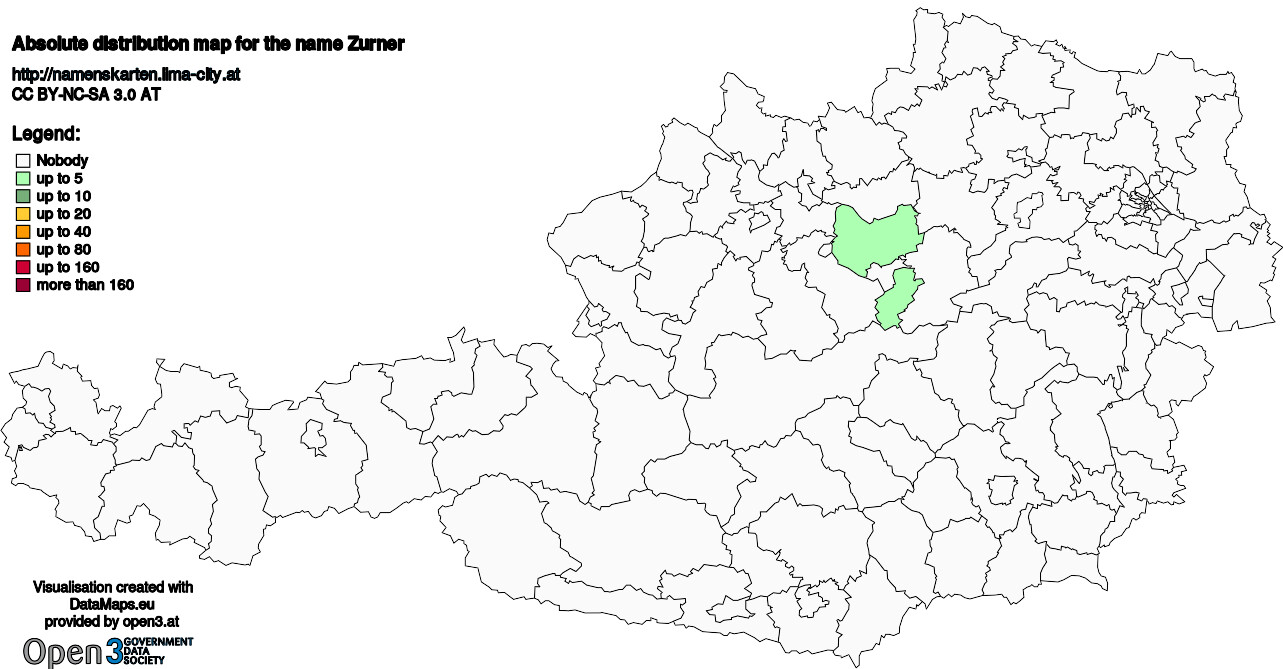 Absolute Distribution maps for surname Zurner