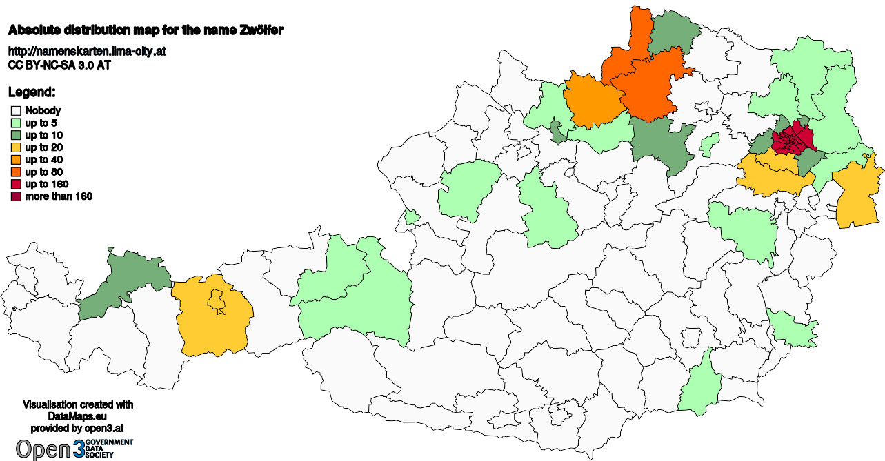 Absolute Distribution maps for surname Zwölfer