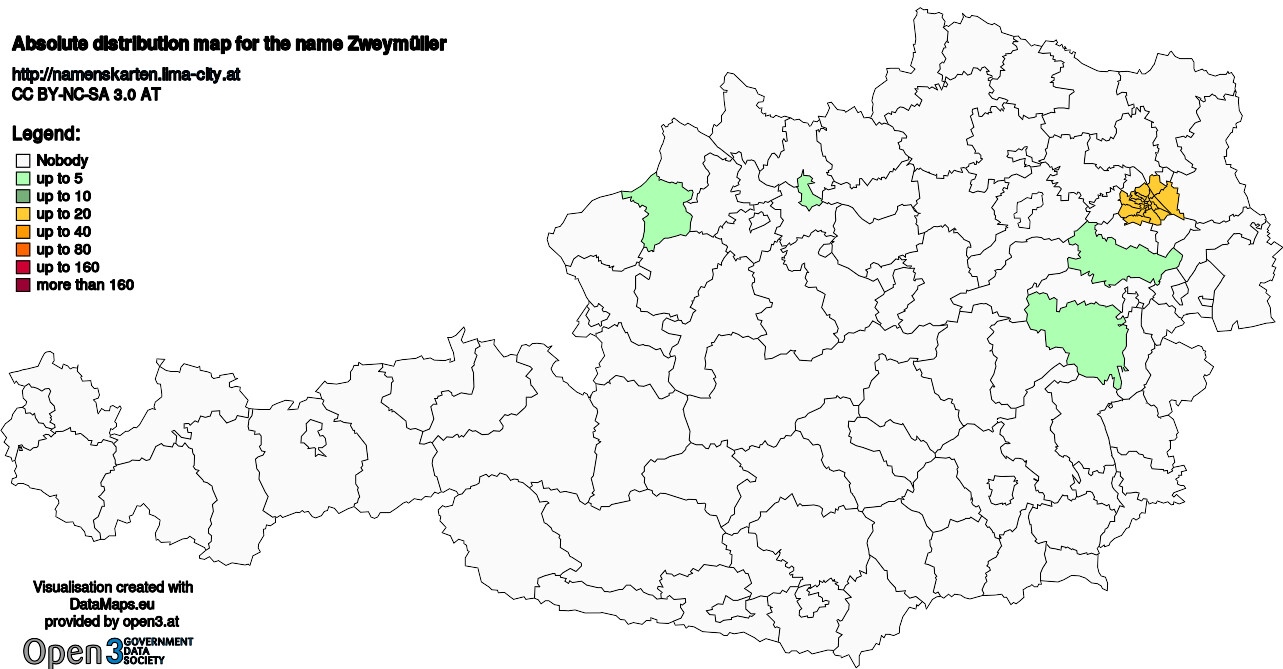 Absolute Distribution maps for surname Zweymüller