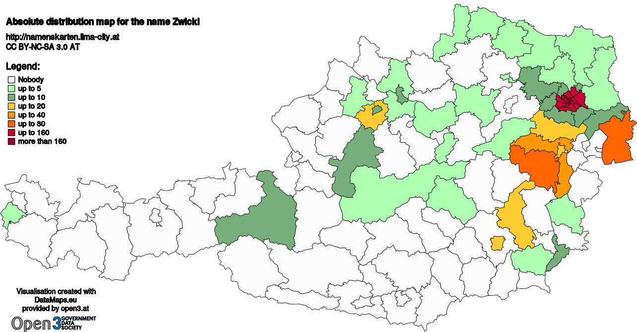 Absolute Distribution maps for surname Zwickl