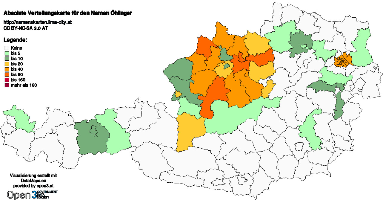 Absolute Verteilungskarten Nachnamen Öhlinger