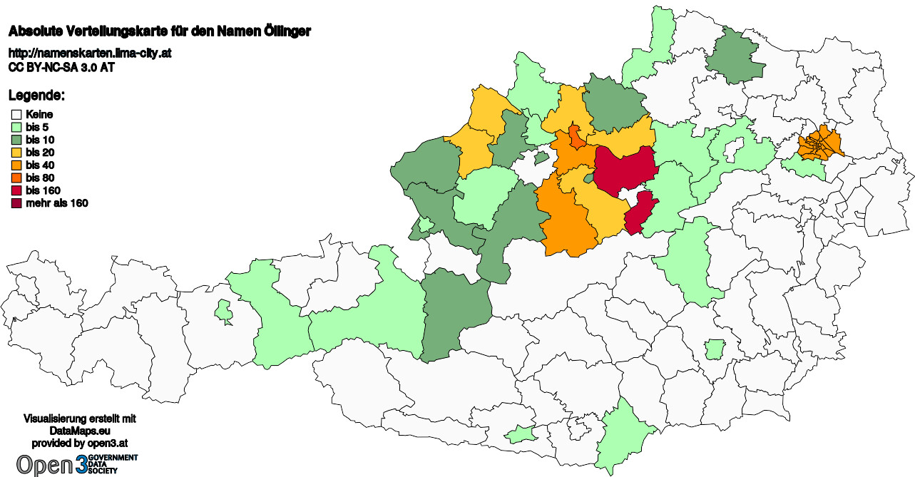 Absolute Verteilungskarten Nachnamen Öllinger