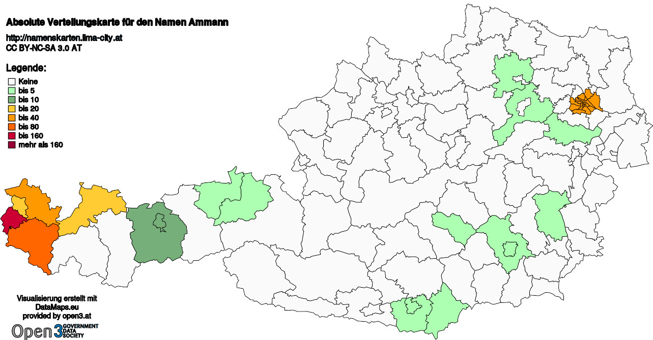 Absolute Verteilungskarten Nachnamen Ammann