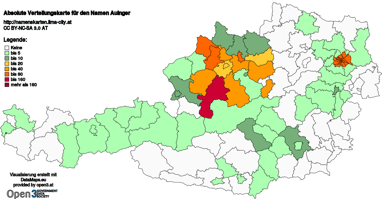 Absolute Verteilungskarten Nachnamen Auinger