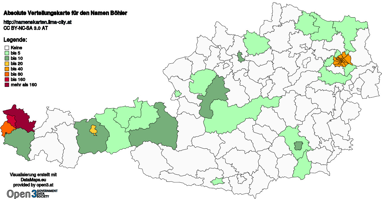 Absolute Verteilungskarten Nachnamen Böhler