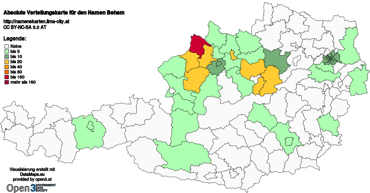 Absolute Verteilungskarten Nachnamen Beham