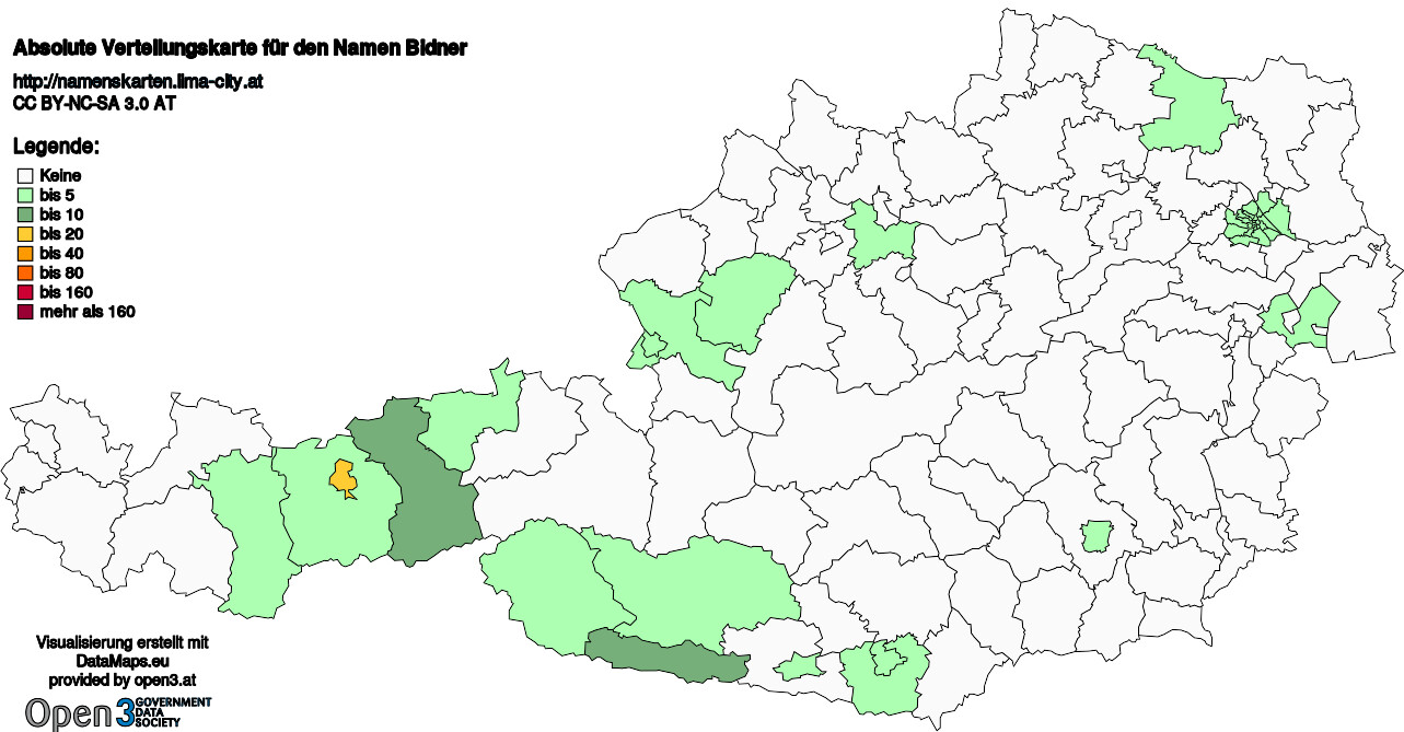 Absolute Verteilungskarten Nachnamen Bidner