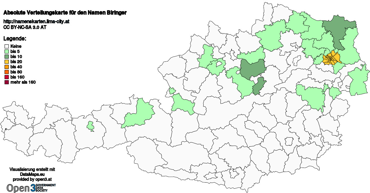 Absolute Verteilungskarten Nachnamen Biringer