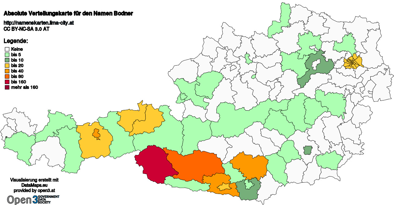 Absolute Verteilungskarten Nachnamen Bodner