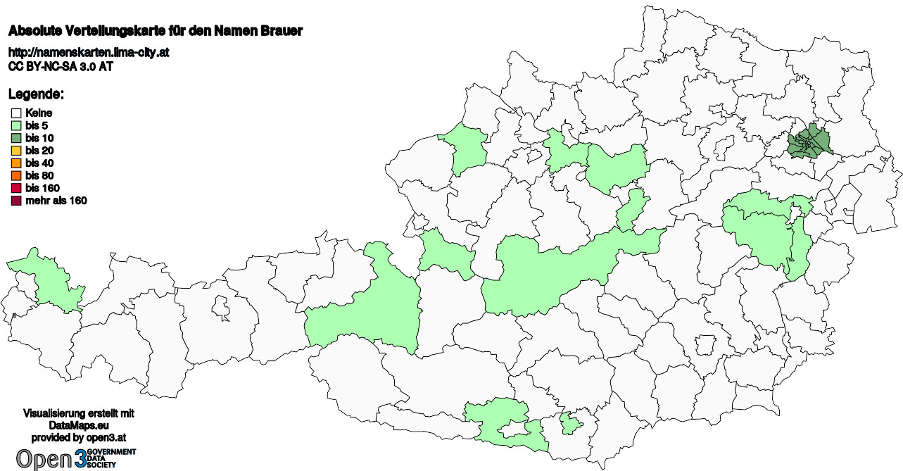 Absolute Verteilungskarten Nachnamen Brauer