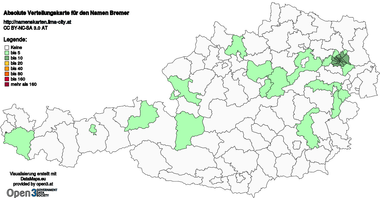 Absolute Verteilungskarten Nachnamen Bremer