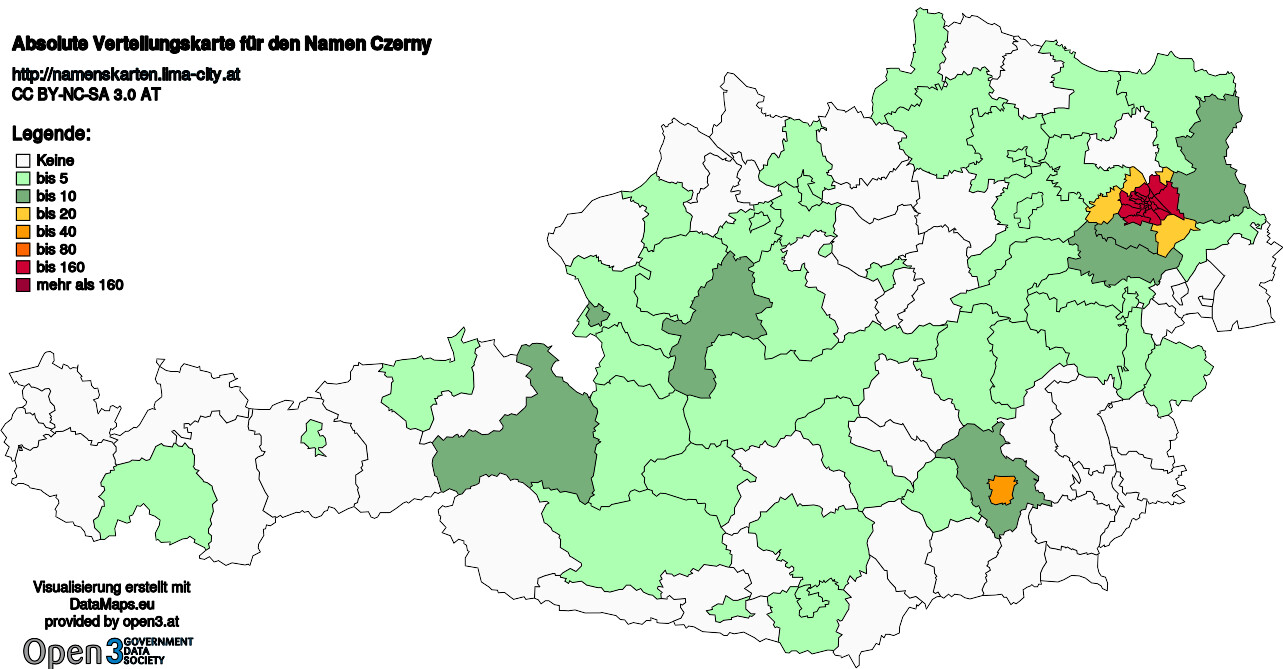 Absolute Verteilungskarten Nachnamen Czerny