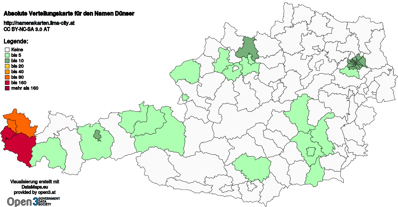 Absolute Verteilungskarten Nachnamen Dünser