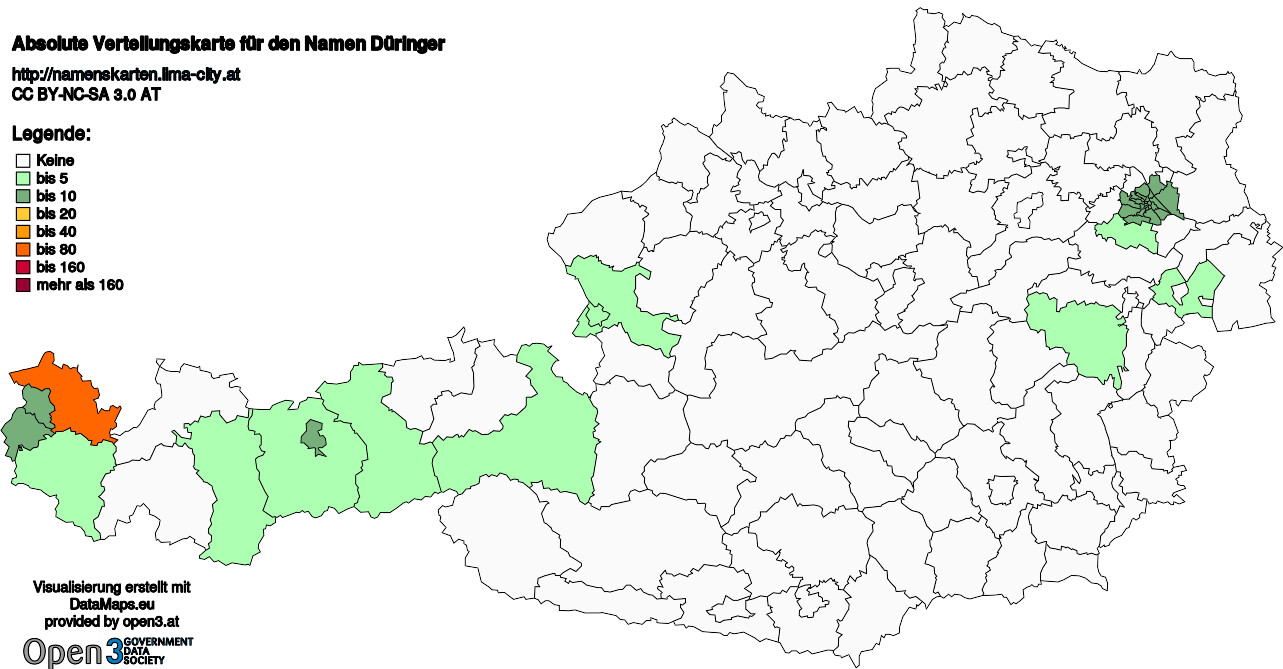 Absolute Verteilungskarten Nachnamen Düringer