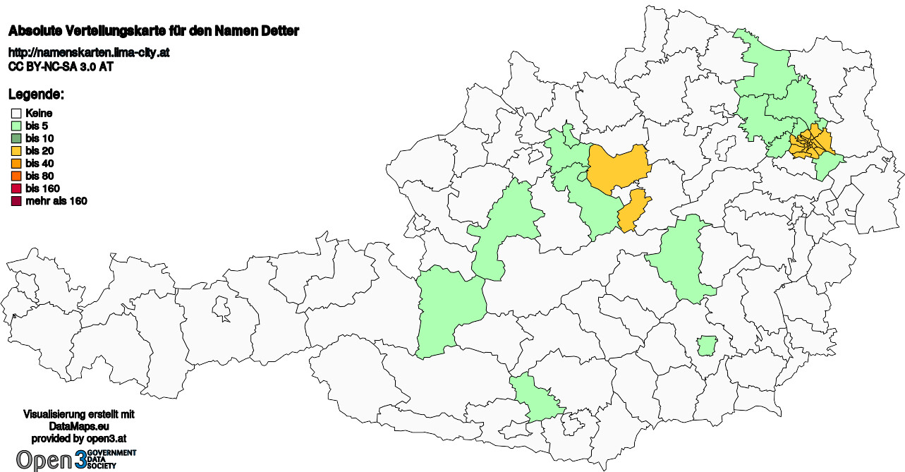 Absolute Verteilungskarten Nachnamen Detter