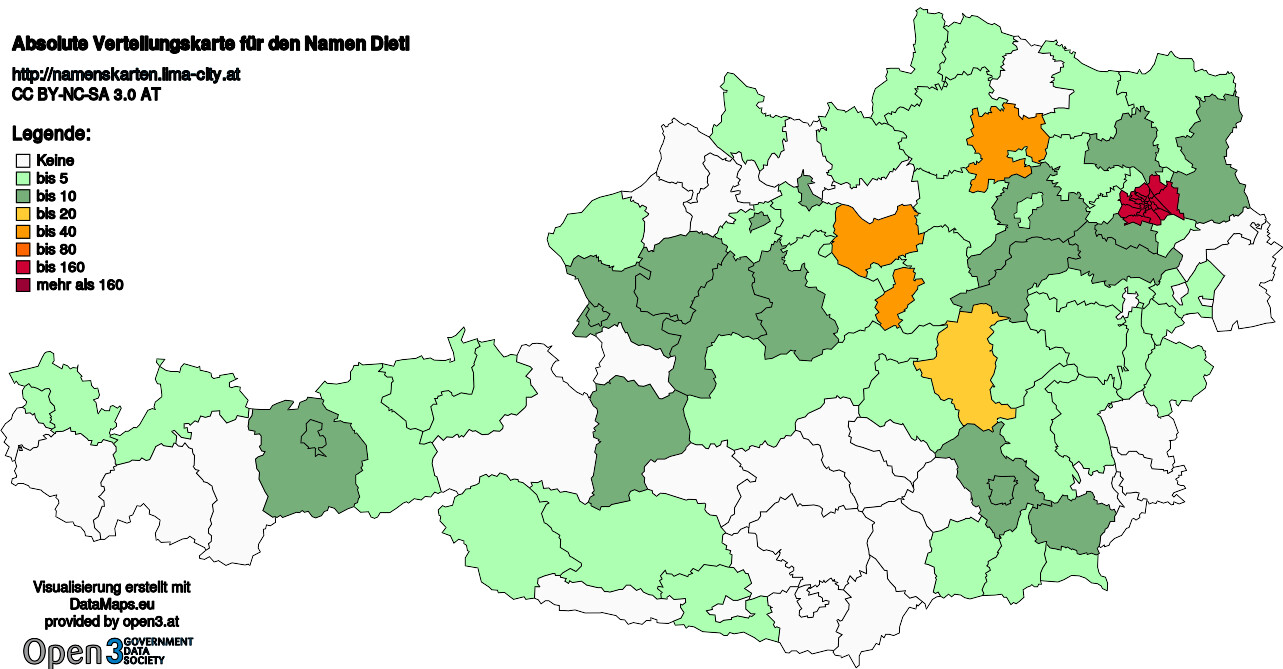 Absolute Verteilungskarten Nachnamen Dietl