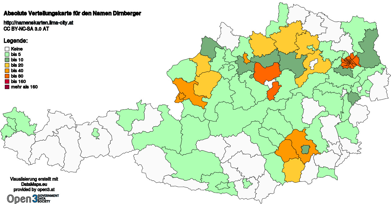 Absolute Verteilungskarten Nachnamen Dirnberger